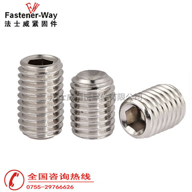 DIN916凹端不銹鋼機米螺絲又稱DIN916凹端不銹鋼機米或頂絲,屬于連接件產品。無頭,內六角槽,需用與之尺寸相符的六角扳手安裝使用,無頭的設計使被連接件更美觀高檔。 DIN916凹端不銹鋼機米螺絲又稱DIN916凹端不銹鋼機米或頂絲,屬于連接件產品。無頭,內六角槽,需用與之尺寸相符的六角扳手安裝使用,無頭的設計使被連接件更美觀高檔。