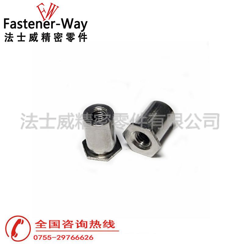 SO4-M6-4不銹鐵通孔壓鉚螺母柱1 SO4-M6-4不銹鐵通孔壓鉚螺母柱1